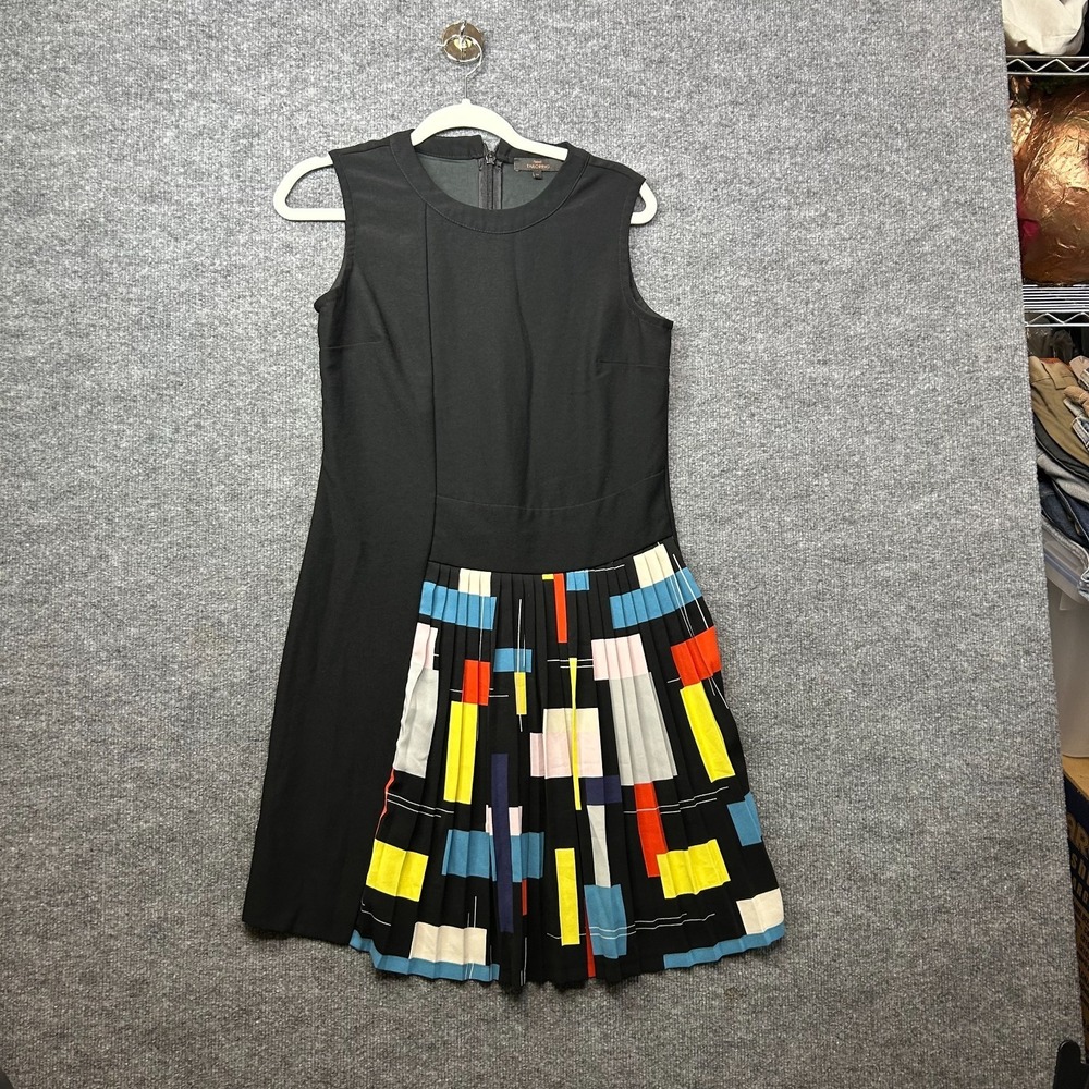 Next Tailoring Shift Dress Women Black & Mix Print Pleated Skirt Sleeveless - 10